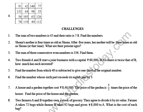 Cbse Class 8 Maths Linear Equations In One Variable Hots